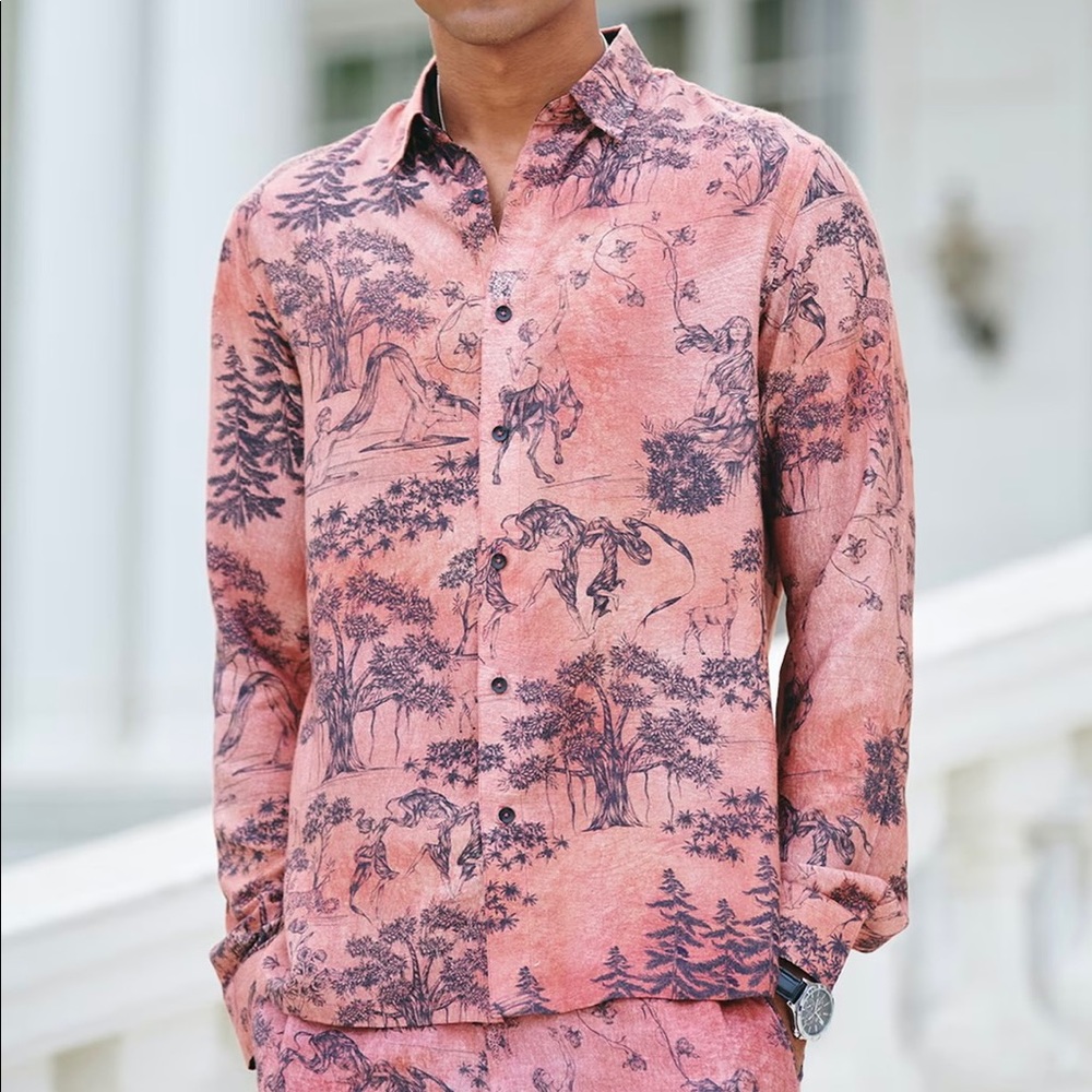 Gorgeous custom cotton toile pattern pink shirt